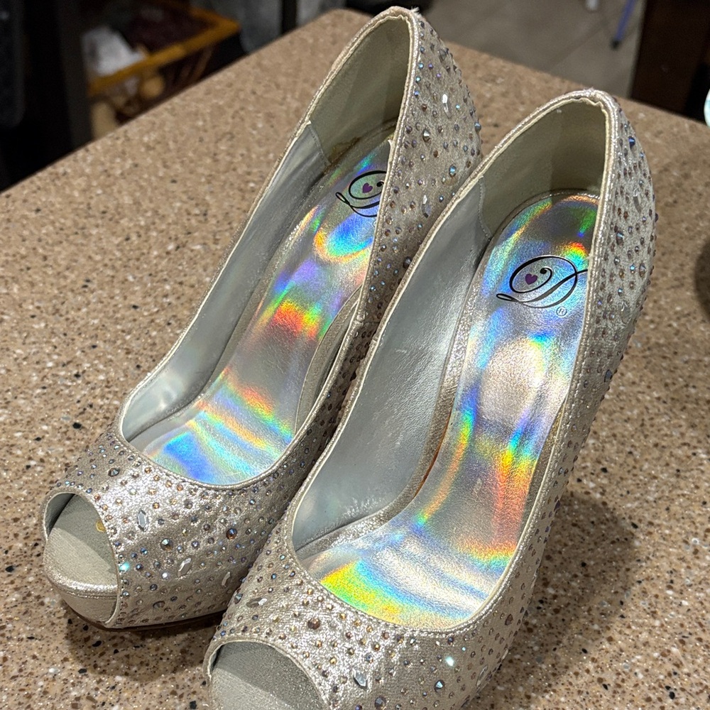 Elegant Rhinestone Peep-Toe Heels